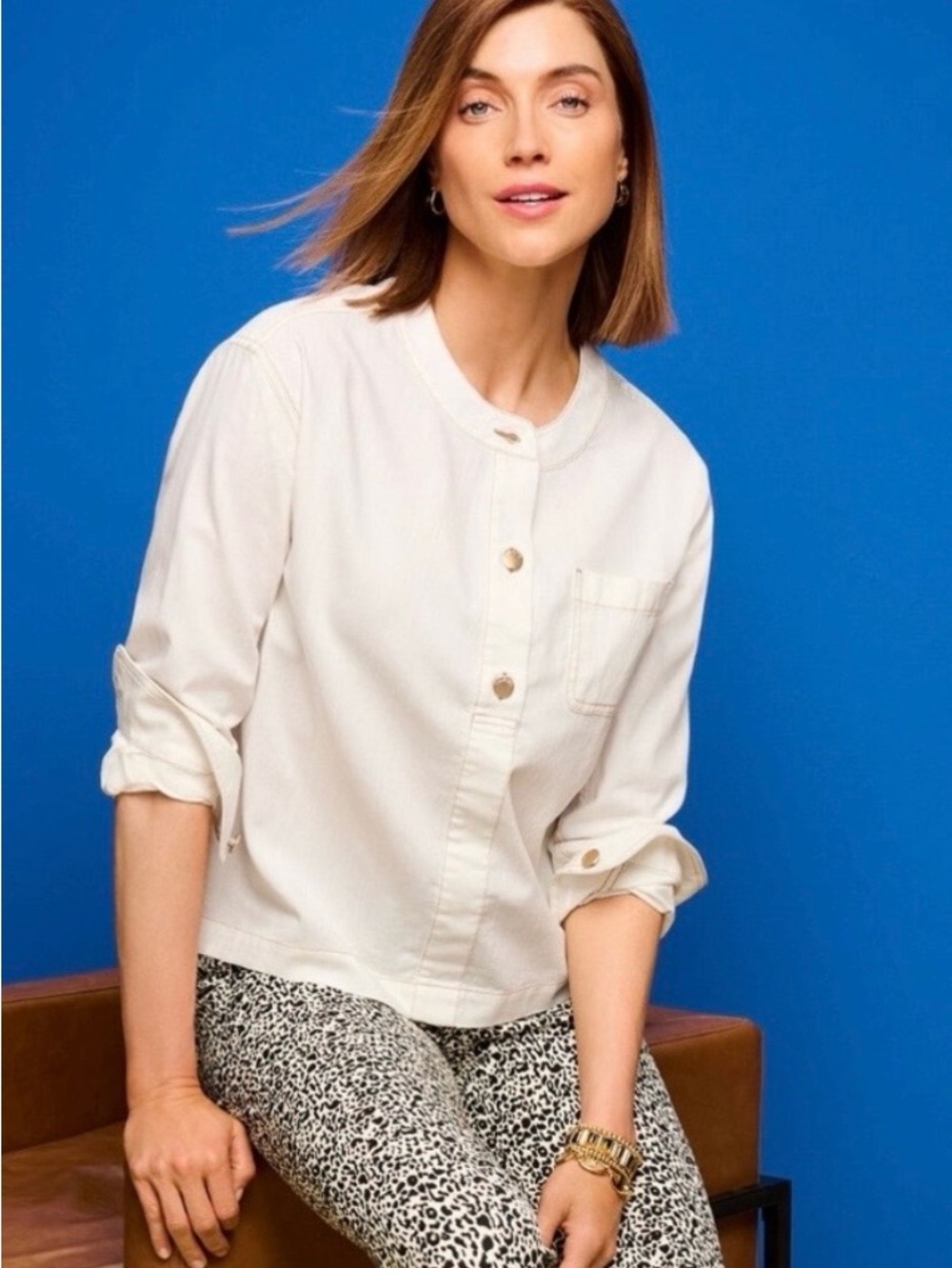 NEW!! Talbots popover denim utility preppy shirt medium